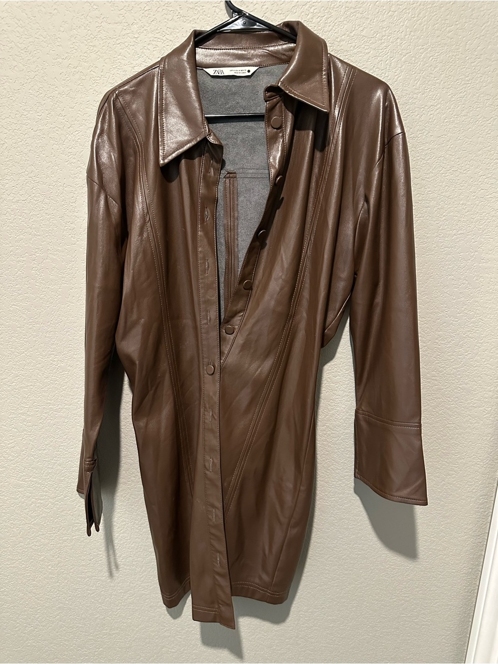 Zara Brown Faux Leather Trench Coat